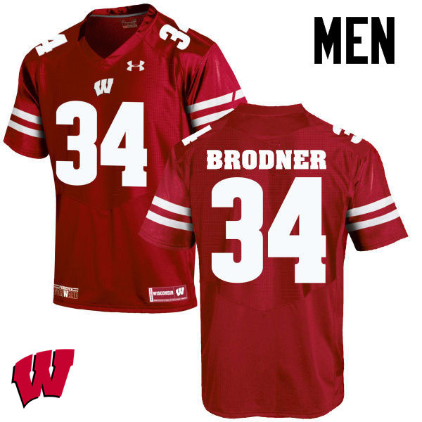 Wisconsin Badgers Men's #34 Sam Brodner NCAA Under Armour Authentic Red College Stitched Football Jersey DB40C78KQ